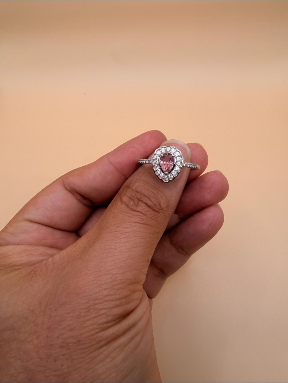925 Sterling Silver Pink Tourmaline & White Topaz Ring Size 10.